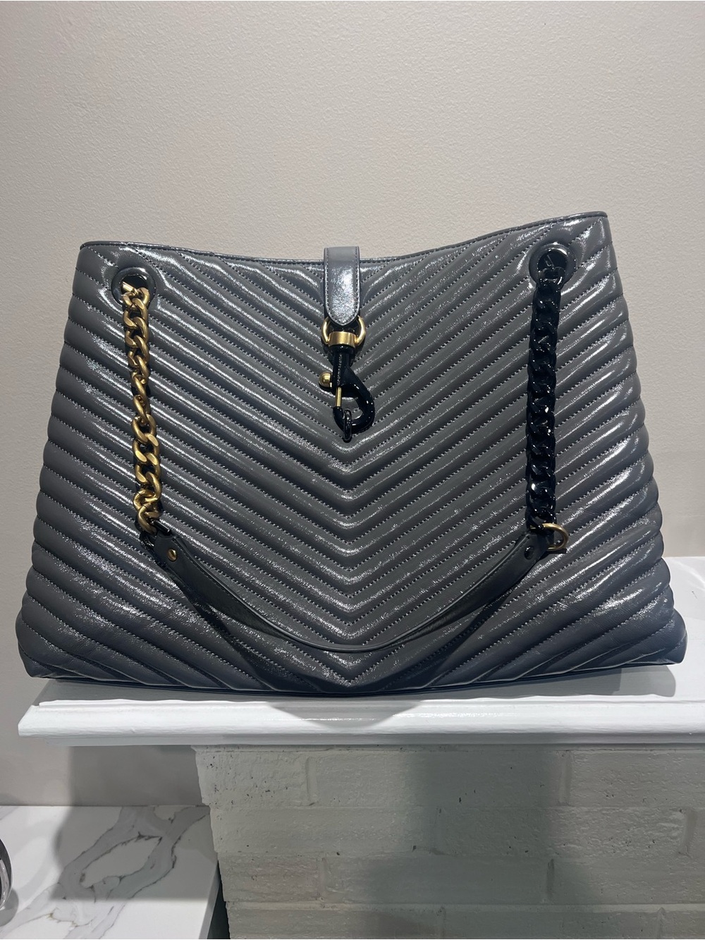 NWT Rebecca Minkoff Edie Tote Elephant Gray Mixed Metal Chain $428